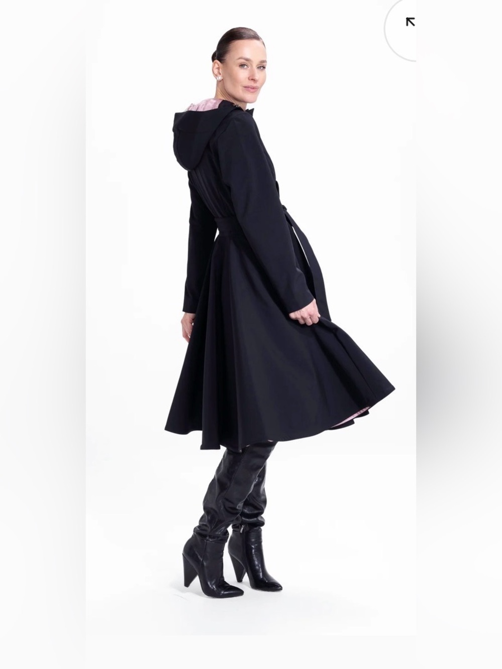 NWOT Rainsisters raincoat size xl fit and flare black with ash pink lining